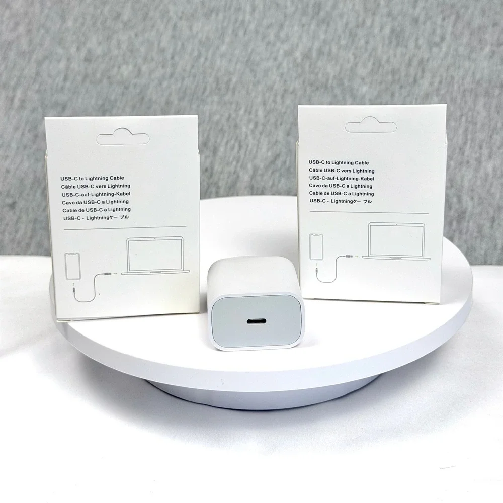 20W USB-C Power Adapter and 2 USB-C to Lightning Cables Charging Set White